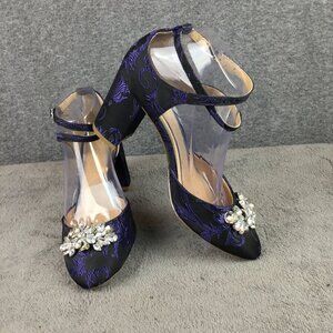 Jewel by Badgley Mischka Blue Floral Pumps Women's Sz 8 Rhinestone Strappy Party